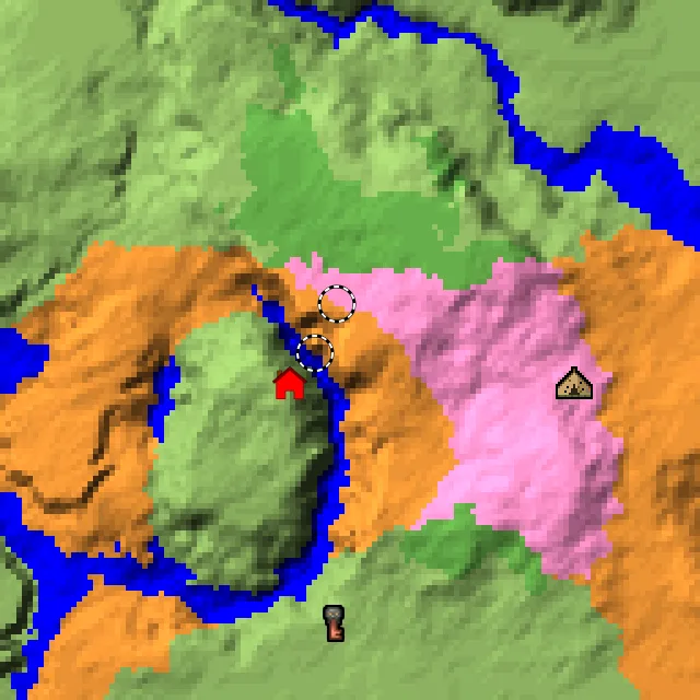Overworld biome map of seed -2620425120371619106 around spawn, with the dappled forest and cherry grove marked