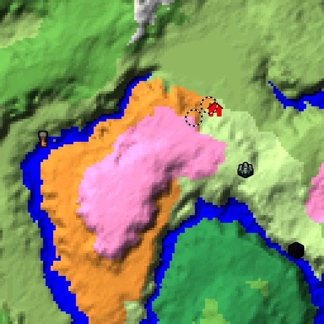 Overworld biome map of seed -278267412247256029 around spawn, with the dappled forest and cherry grove marked