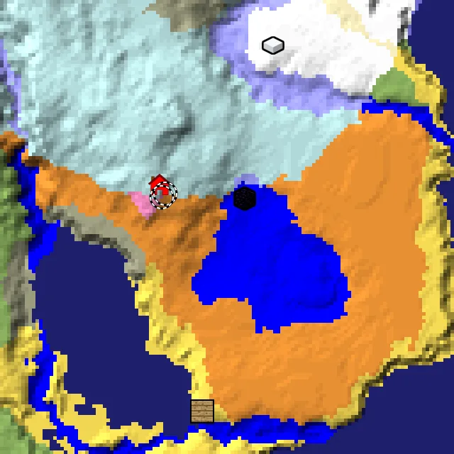 Overworld biome map of seed 5644549899075441559 around spawn, with the dappled forest and cherry grove marked