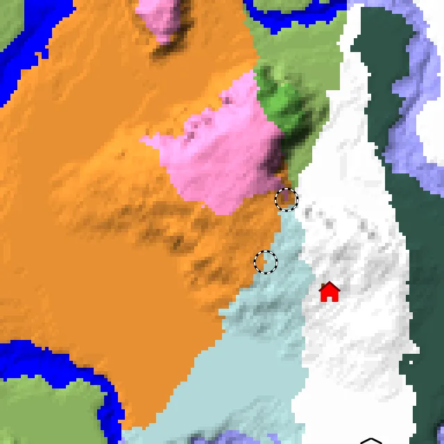 Overworld biome map of seed 8836161433560293335 around spawn, with the dappled forest and cherry grove marked