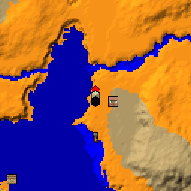 Overworld biome map of seed 635482260673531 around spawn, with the desert pyramid and ruined portal marked
