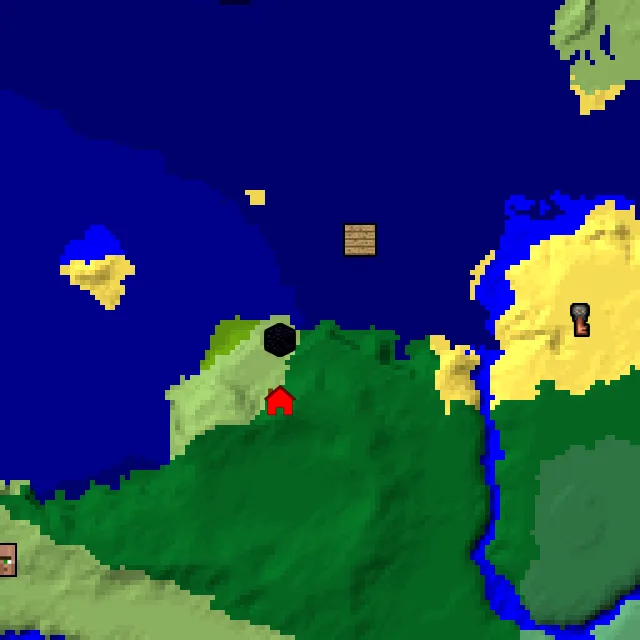 Overworld biome map of seed 150790707761055 around spawn, with the shipwreck and ruined portal marked