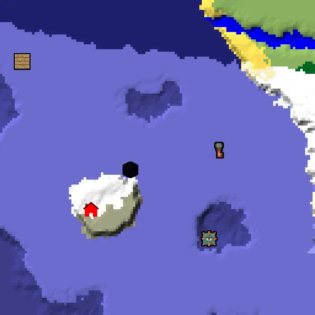 Overworld biome map of seed -380422087735854253 around spawn, with the spawn marked