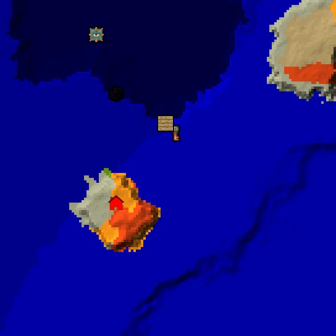 Overworld biome map of seed -4433978289668157977 around spawn, with the spawn marked