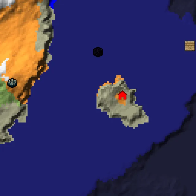 Overworld biome map of seed -7478128177710049403 around spawn, with the spawn marked