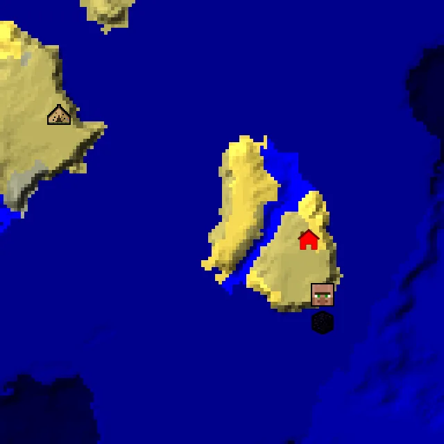 Overworld biome map of seed 1747439080909537412 around spawn, with the spawn marked