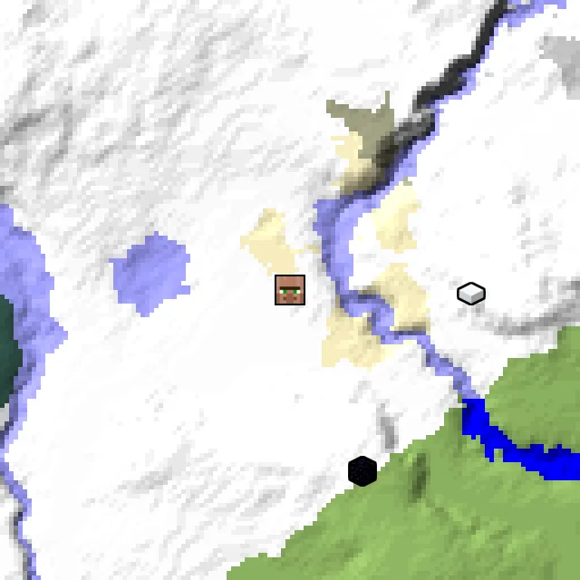 Overworld biome map of seed 1138588672103223 around spawn, with the village marked