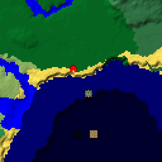 Overworld biome map of seed 1494491221320449 around spawn, with the monument marked