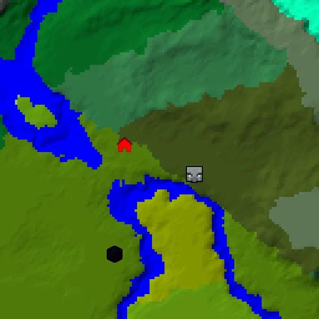 Overworld biome map of seed 4734551447788005 around spawn, with the mansion marked