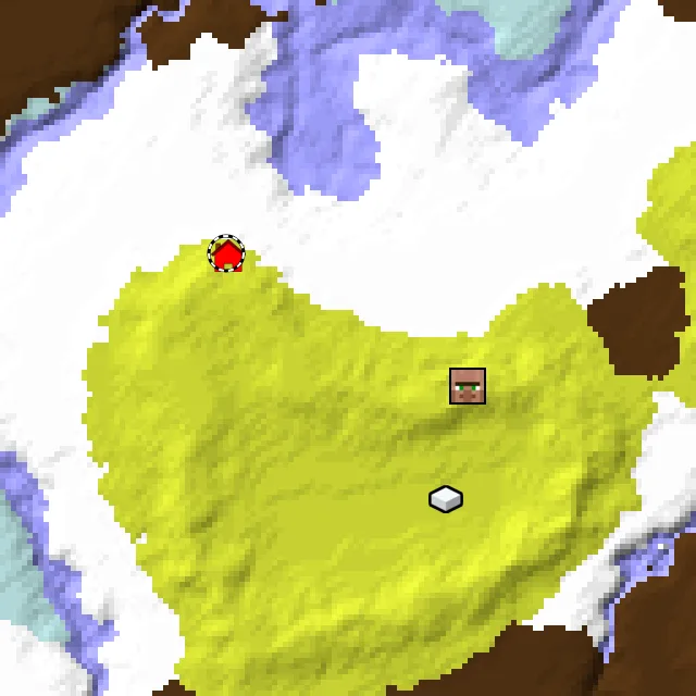 Overworld biome map of seed 9692138235802224 around spawn at Y 0, with the village and sulfur caves marked